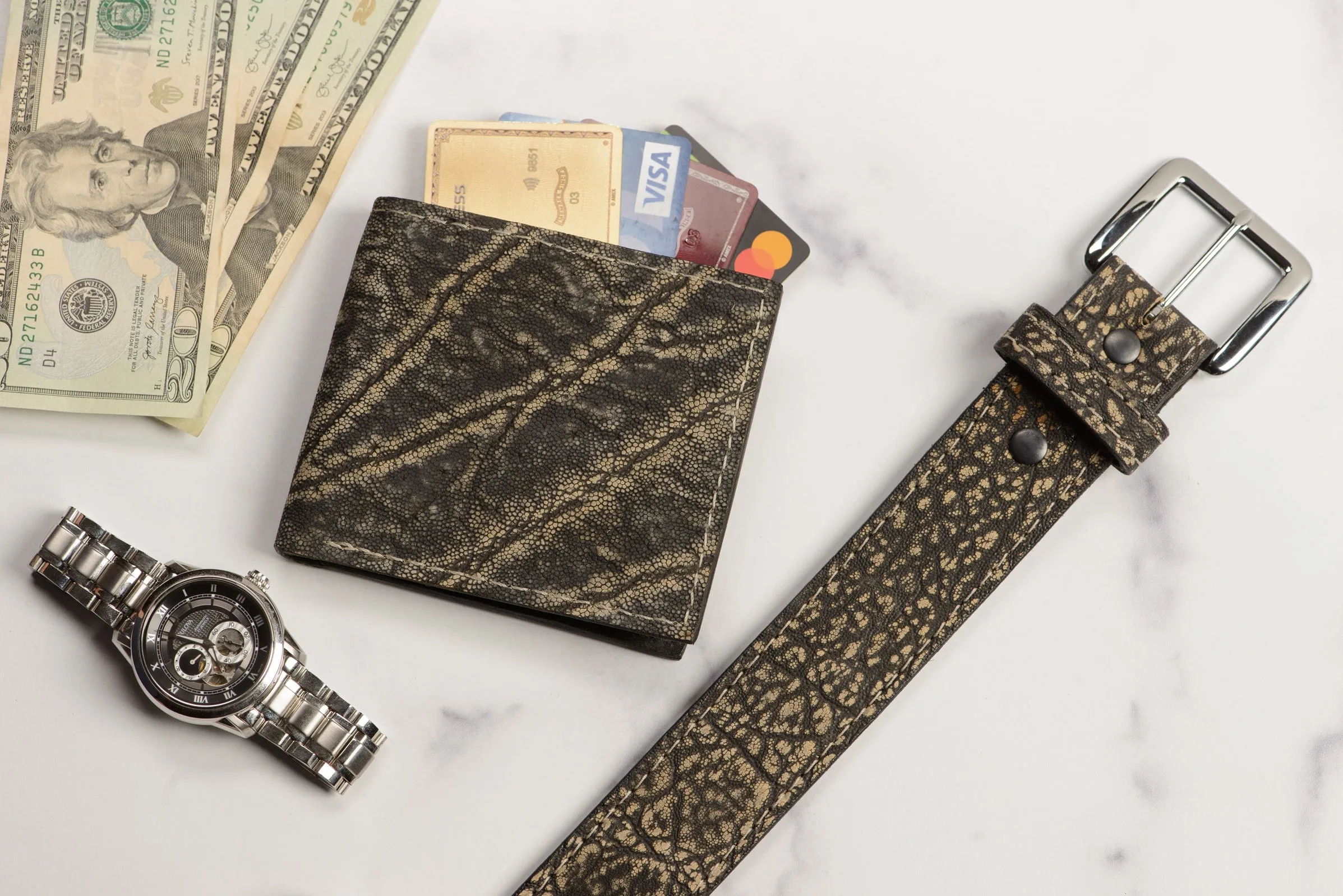 Tree Bark Elephant Money Belt With 25" Zipper