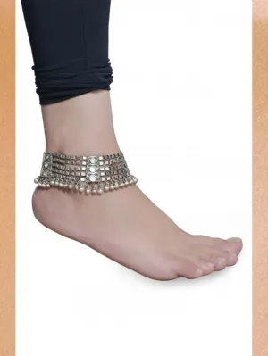 Tribe by Amrapali - Anklets Silver Oxidised Ball Drop Mirror