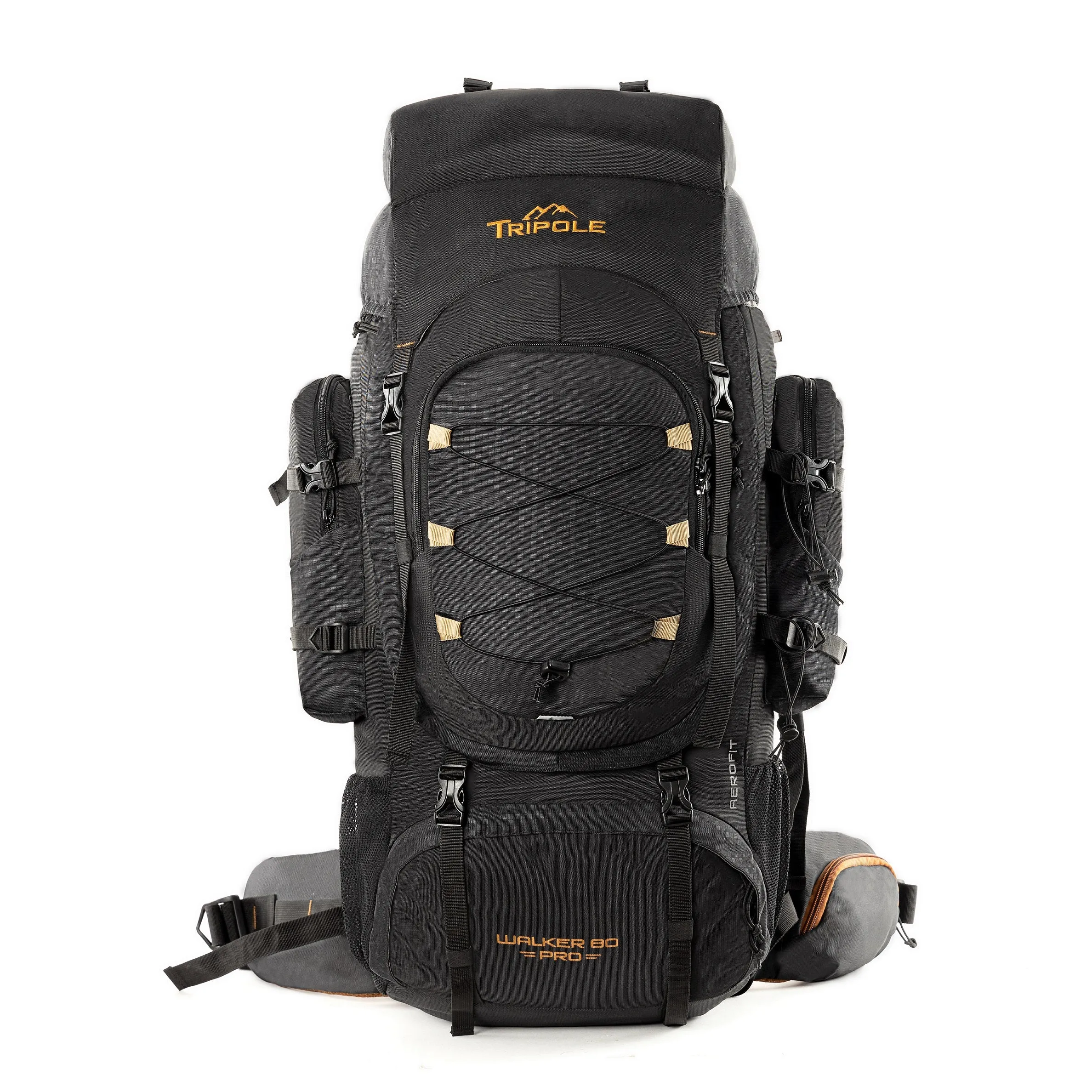 Tripole Walker Pro Metal Frame Rucksack with Rain Cover for Trekking & Travel | Front Opening | Laptop Sleeve | Men & Women | 5 Year Warranty | 80 Litres | Black