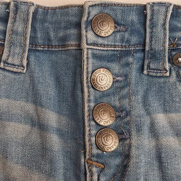 True Religion Brand Jeans Blue Denim Button Fly Maisie High Rise Shorts NWT $129