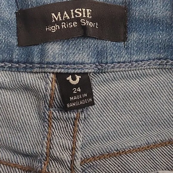 True Religion Brand Jeans Blue Denim Button Fly Maisie High Rise Shorts NWT $129