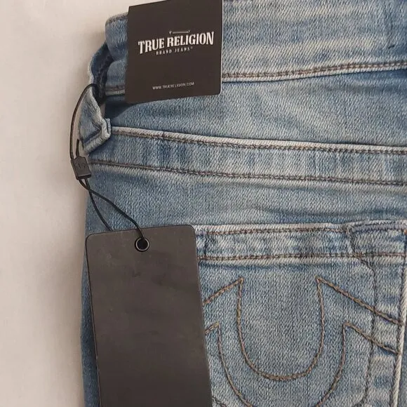 True Religion Brand Jeans Blue Denim Button Fly Maisie High Rise Shorts NWT $129
