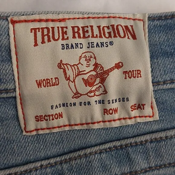 True Religion Brand Jeans Blue Denim Button Fly Maisie High Rise Shorts NWT $129