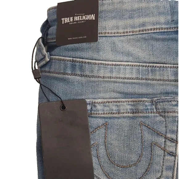 True Religion Brand Jeans Blue Denim Button Fly Maisie High Rise Shorts NWT $129