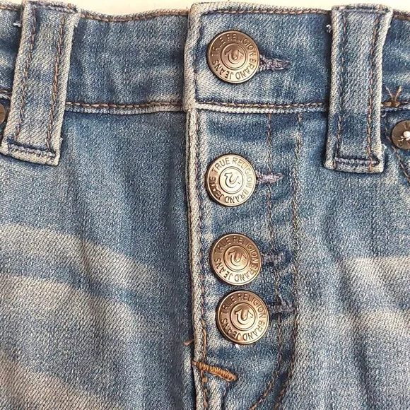 True Religion Brand Jeans Blue Denim Button Fly Maisie High Rise Shorts NWT $129