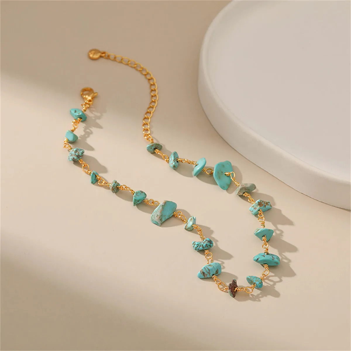 Turquoise & 18K Gold-Plated Anklet