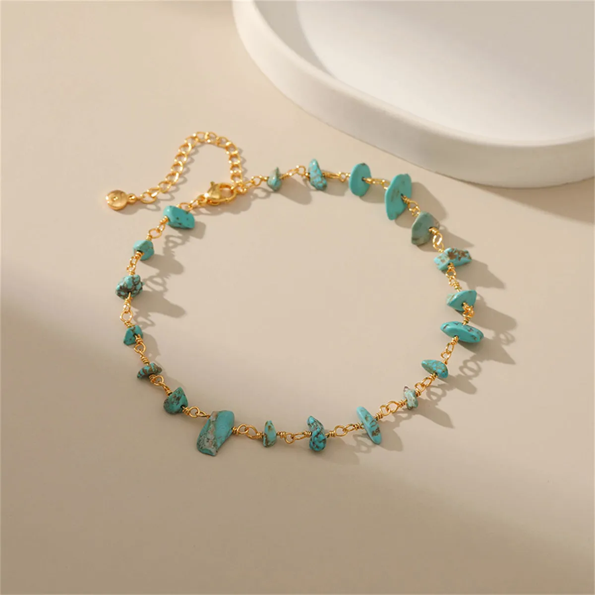 Turquoise & 18K Gold-Plated Anklet