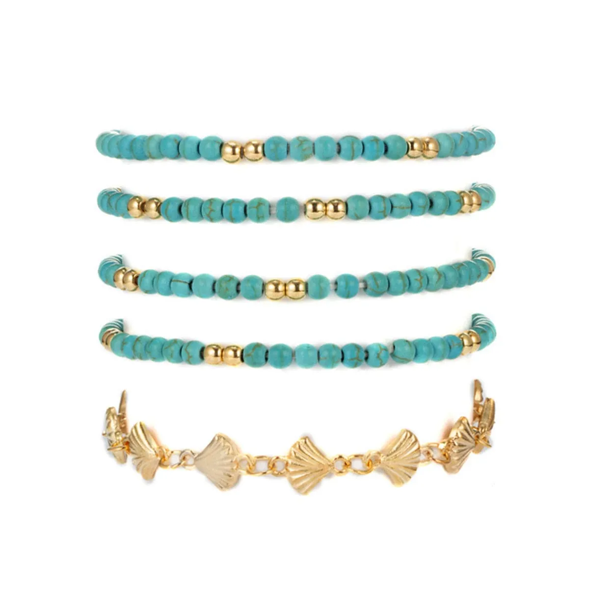 Turquoise & 18K Gold-Plated Beaded Anklet Set
