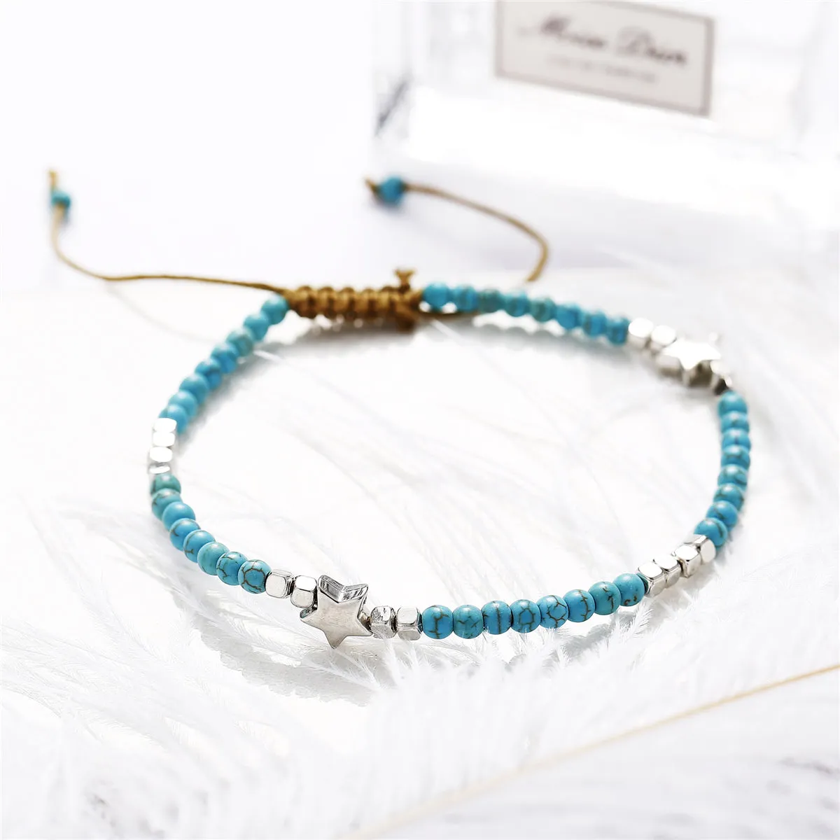 Turquoise & Silver-Plated Star Adjustable Anklet