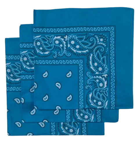 Turquoise Paisley Bandanas (3 Pack) 22" X 22" 100% Cotton