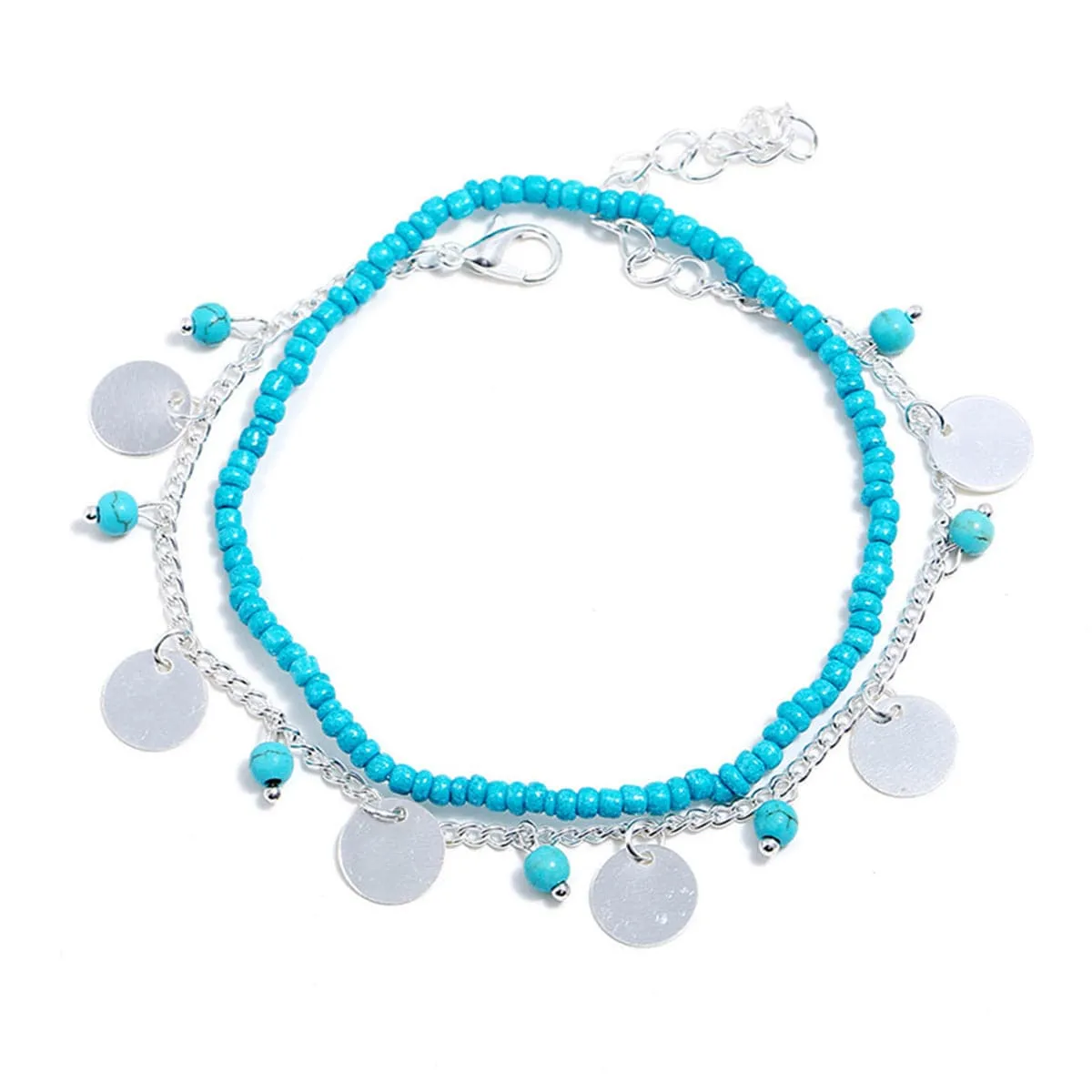 Turquoise Stretch Anklet & Sequin Station Anklet Set