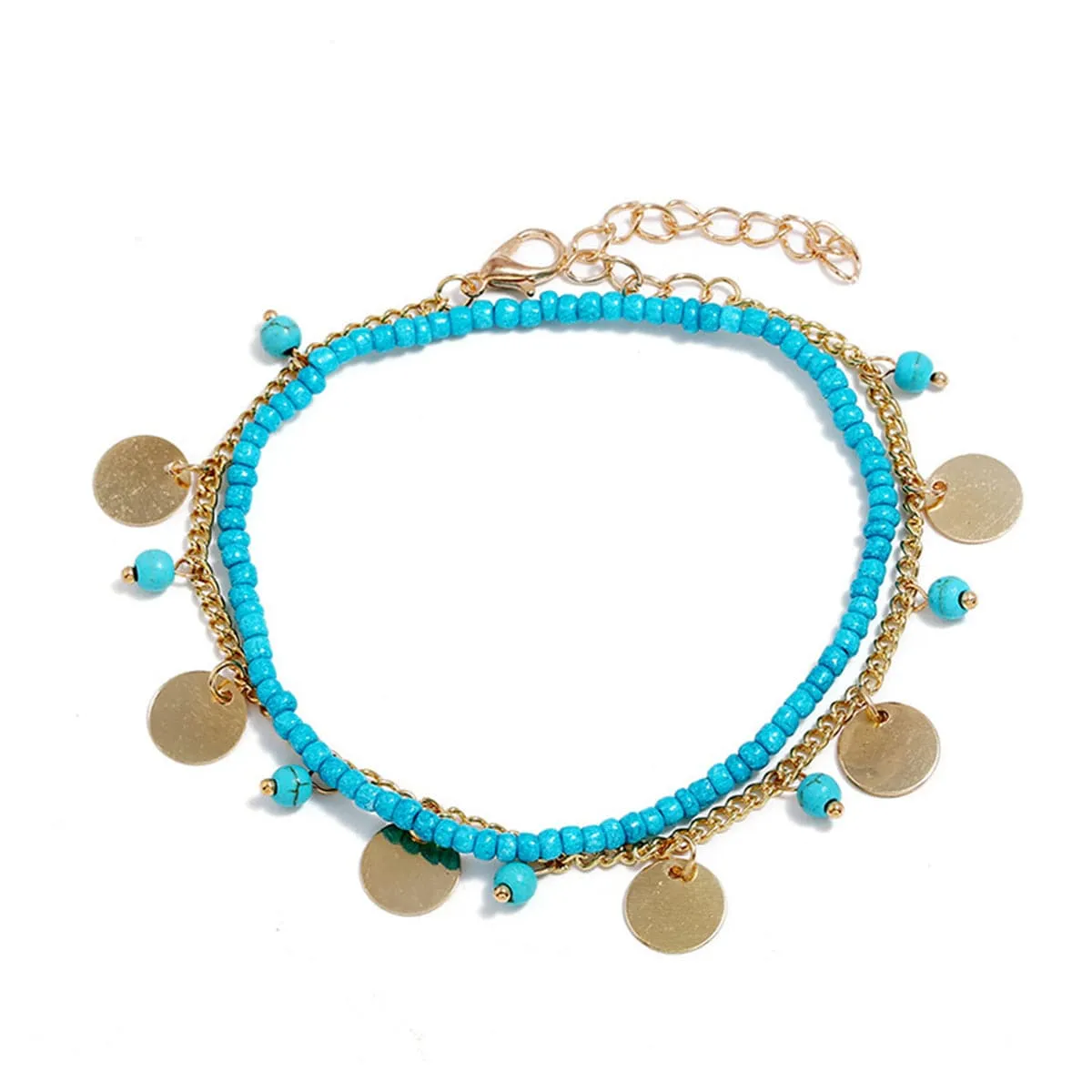 Turquoise Stretch Anklet & Sequin Station Anklet Set