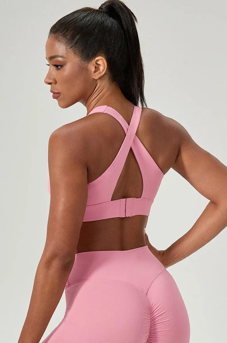 Twist Front Cross Back Sports Bra with Chest Padded