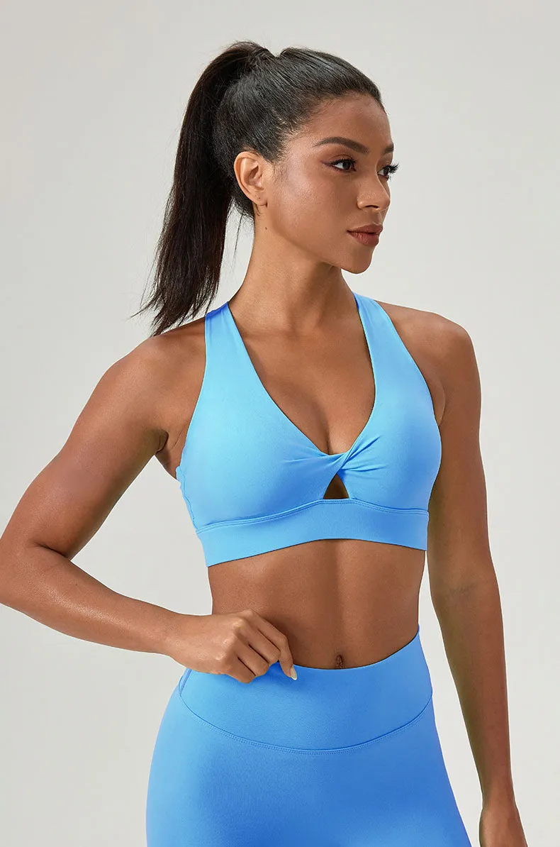 Twist Front Cross Back Sports Bra with Chest Padded