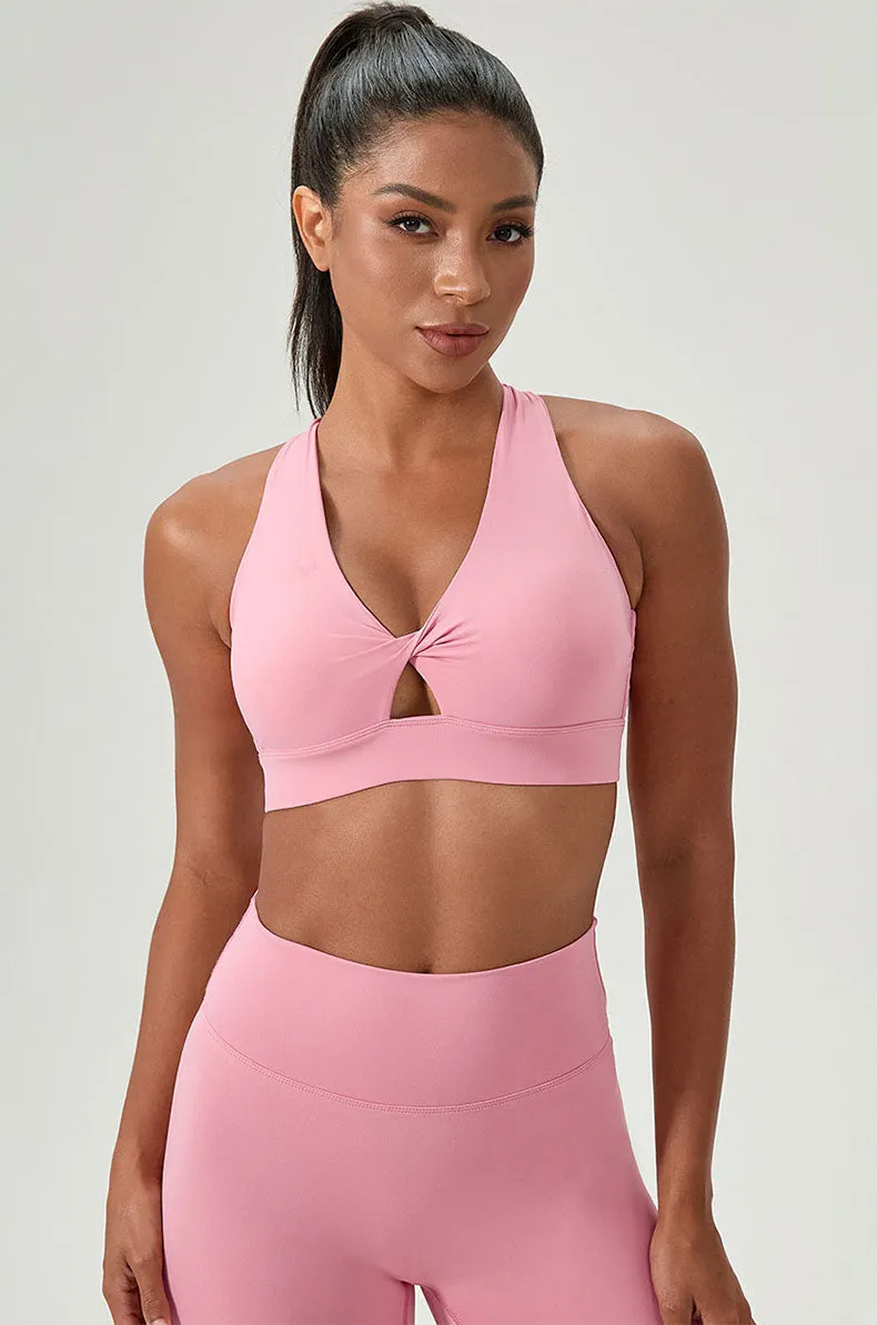 Twist Front Cross Back Sports Bra with Chest Padded