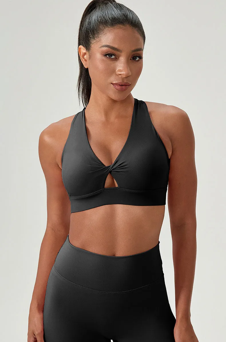 Twist Front Cross Back Sports Bra with Chest Padded