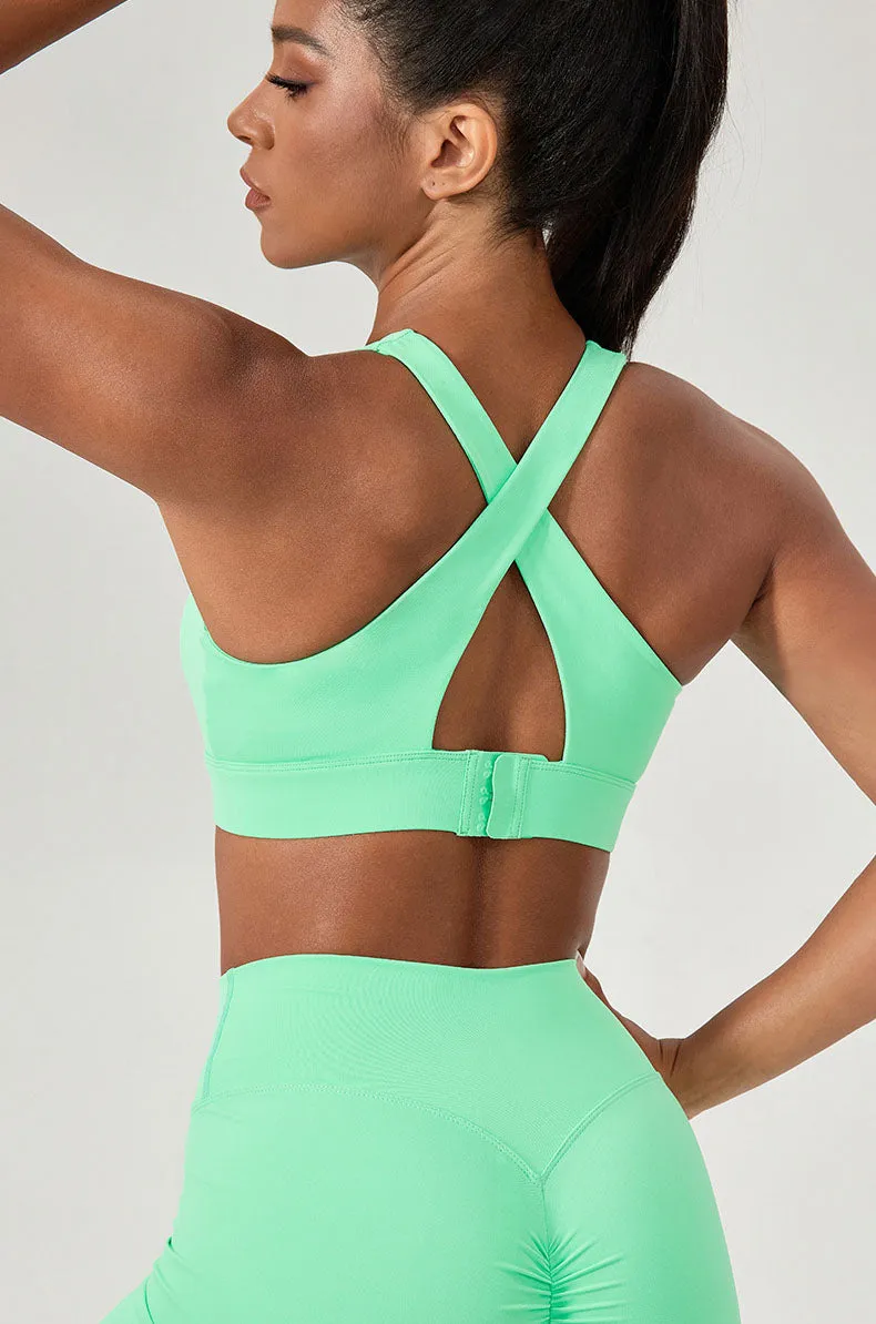 Twist Front Cross Back Sports Bra with Chest Padded