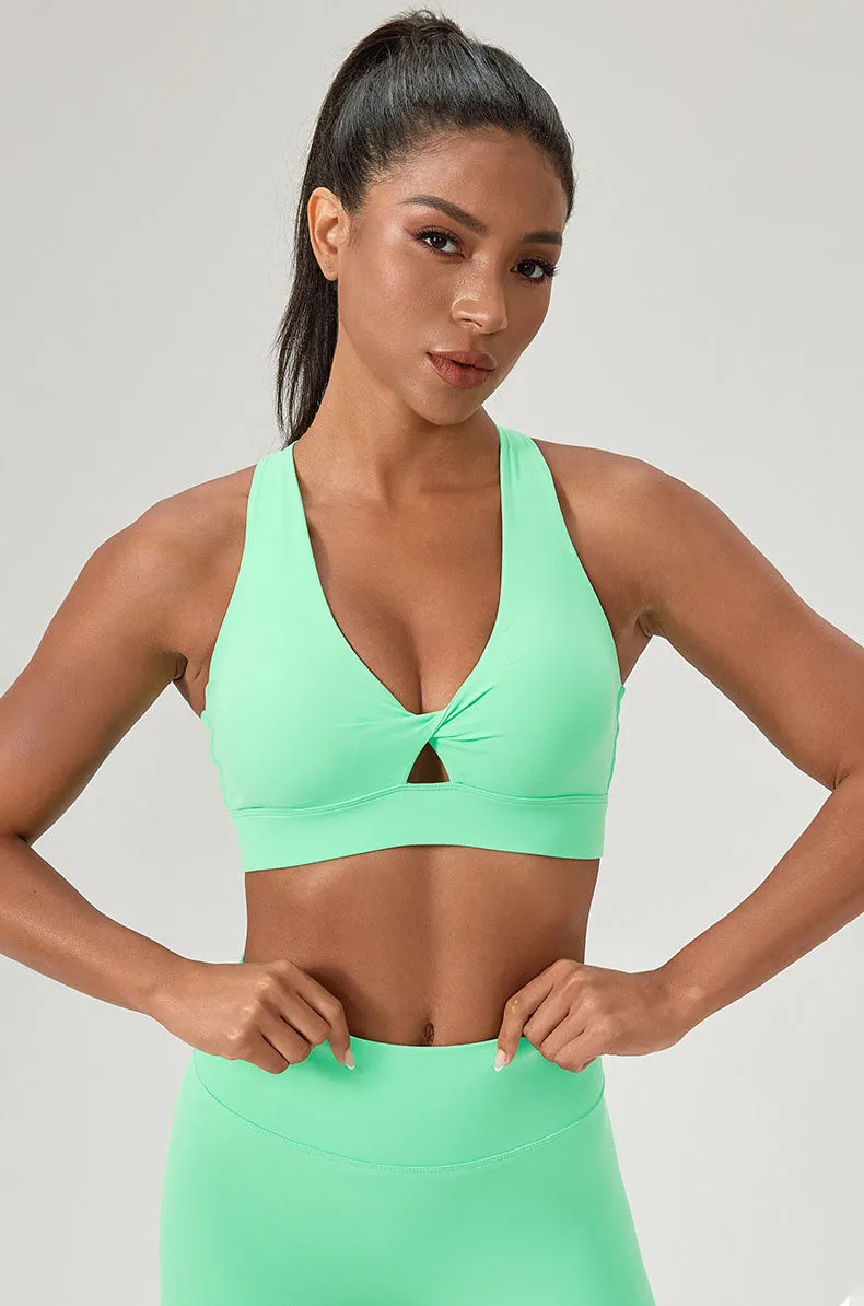 Twist Front Cross Back Sports Bra with Chest Padded