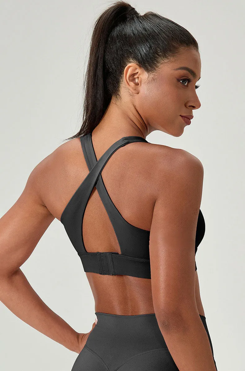 Twist Front Cross Back Sports Bra with Chest Padded