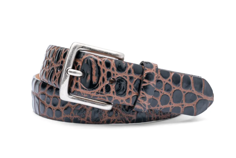 Two Tone Embossed Crocodile Belt - Black/Tan