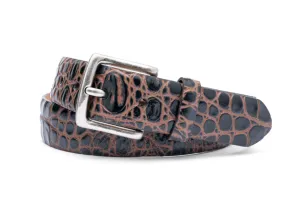 Two Tone Embossed Crocodile Belt - Black/Tan