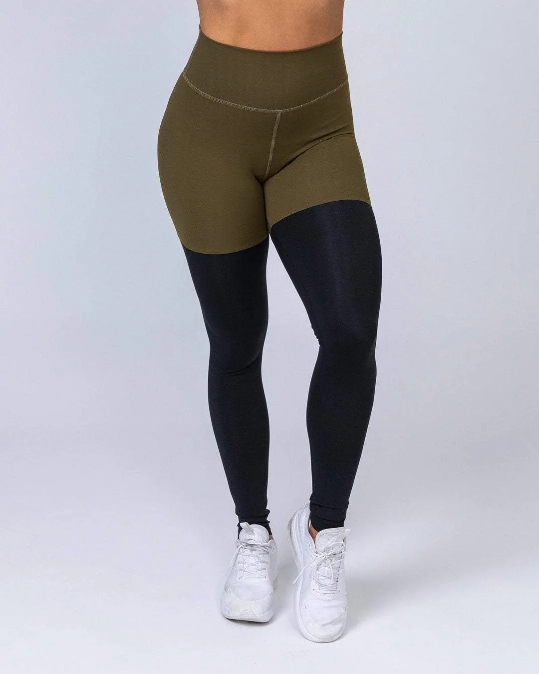 Two Tone Scrunch Leggings - Khaki / Black