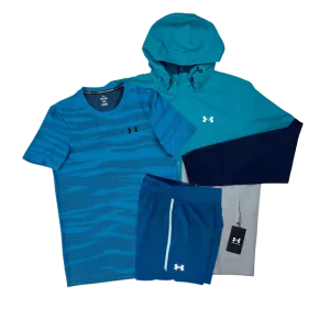 Under Armour Seamless Wave T-Shirt - Windrunner - Speedpocket Shorts Outfit - Blue