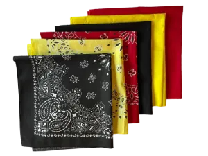 USA Made Paisley & Solid Black, Yellow,Red 6 PK 22" 100% Cotton
