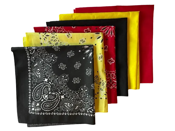 USA Made Paisley & Solid Black, Yellow,Red 6 PK 22" 100% Cotton