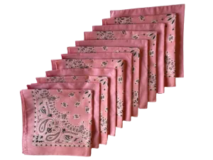 USA Made Paisley & Solid Pink Bandanas 12 Pk 22" 100% Cotton