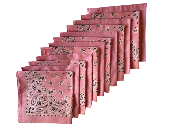 USA Made Paisley & Solid Pink Bandanas 12 Pk 22" 100% Cotton