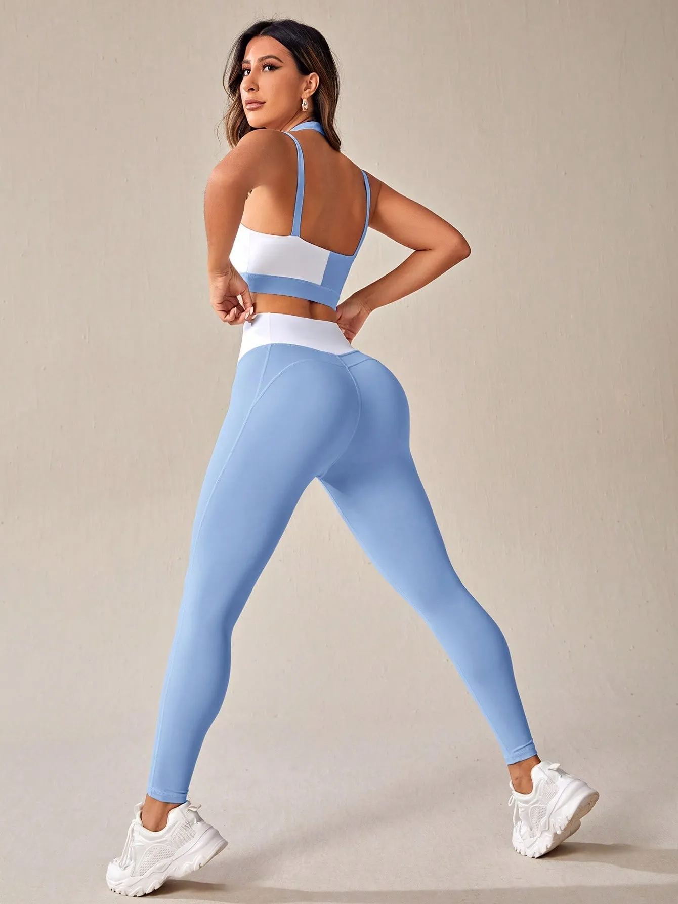 VARSITIE Two Tone Crisscross Halter Top & Leggings
