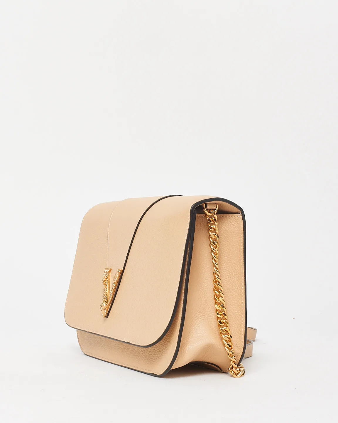 Versace Beige Grained Leather Virtus Crossbody Bag