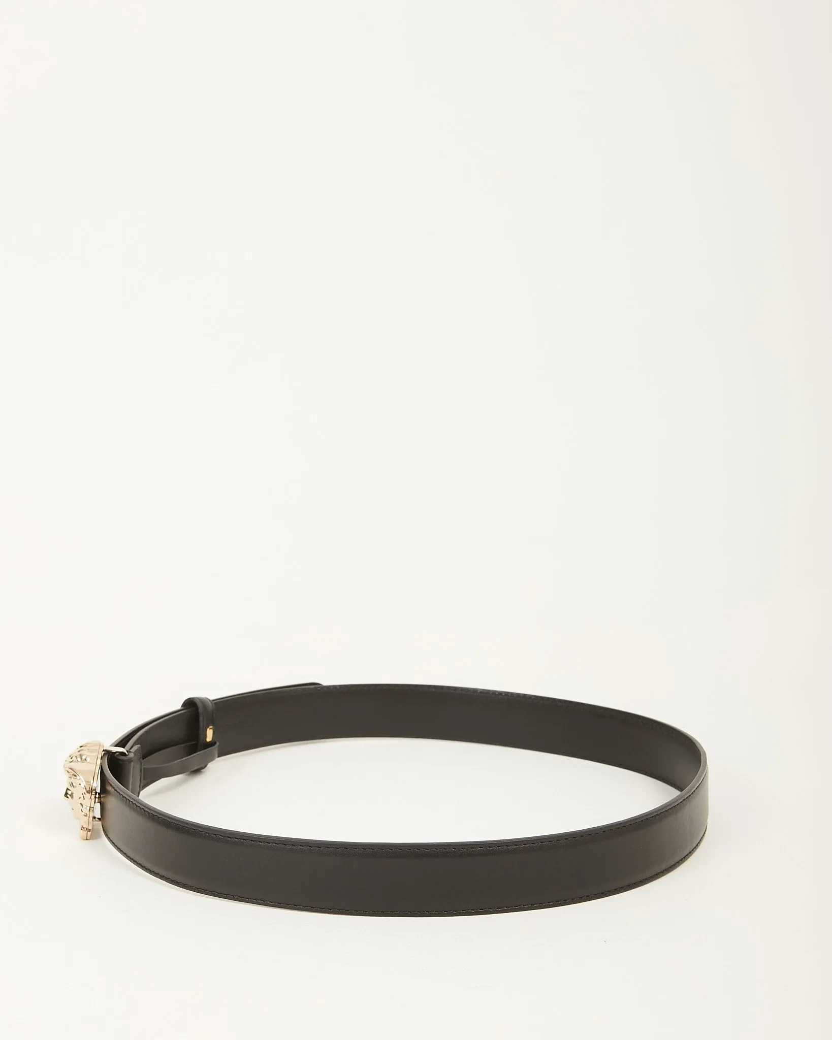 Versace Black Leather Gold Buckle Medusa Belt - 85