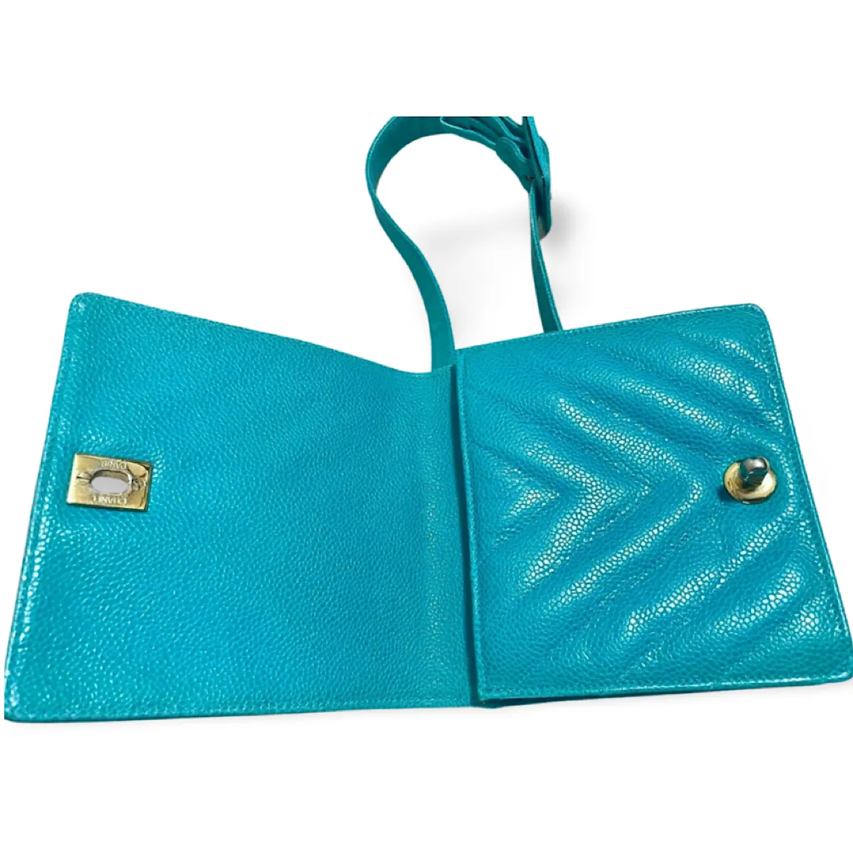 Vintage CHANEL turquoise blue caviar v stitch, chevron, waist bag, hip bag, fanny pack with matching belt with golden cc mark closure. 070225ac3