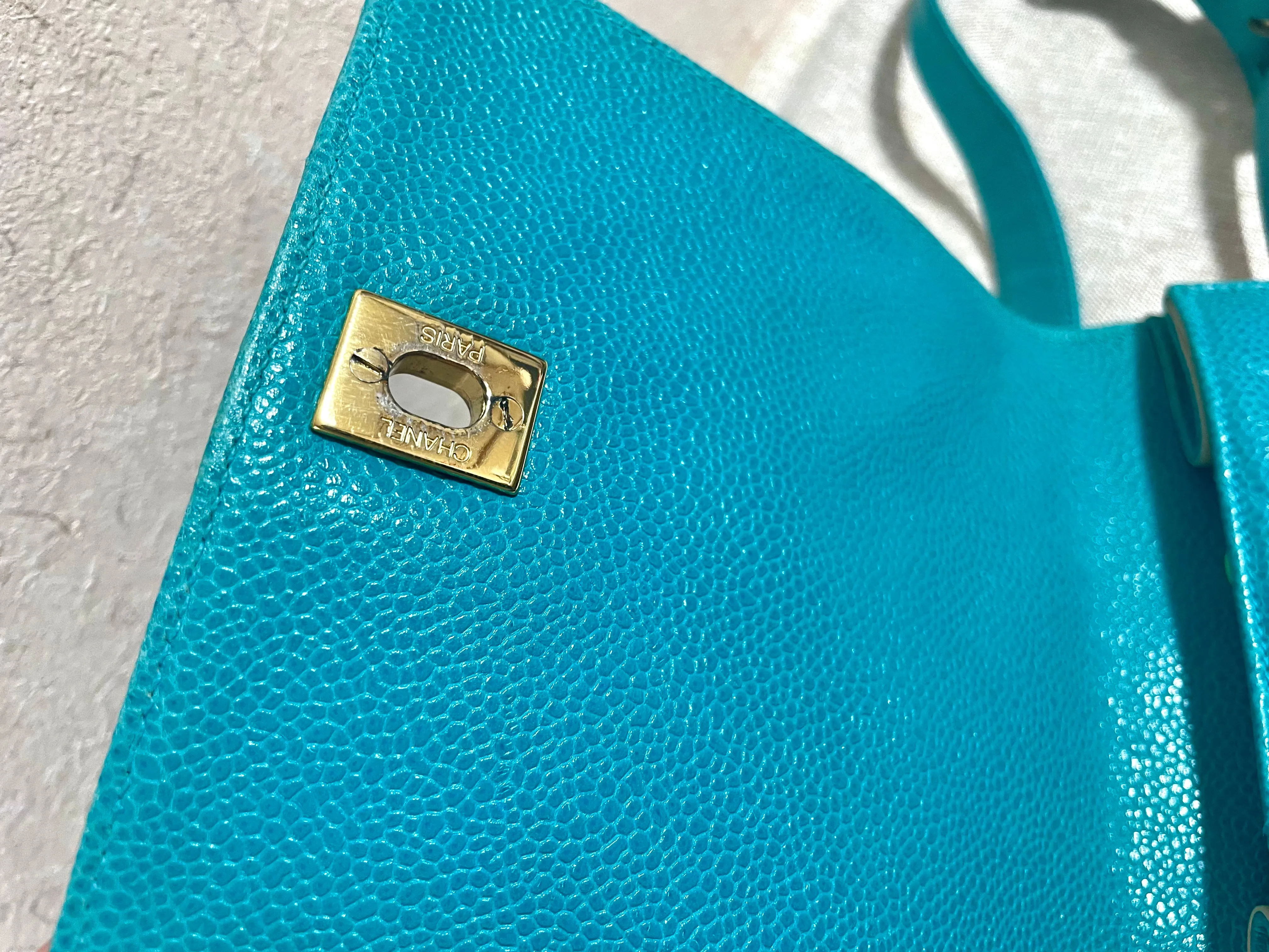 Vintage CHANEL turquoise blue caviar v stitch, chevron, waist bag, hip bag, fanny pack with matching belt with golden cc mark closure. 070225ac3