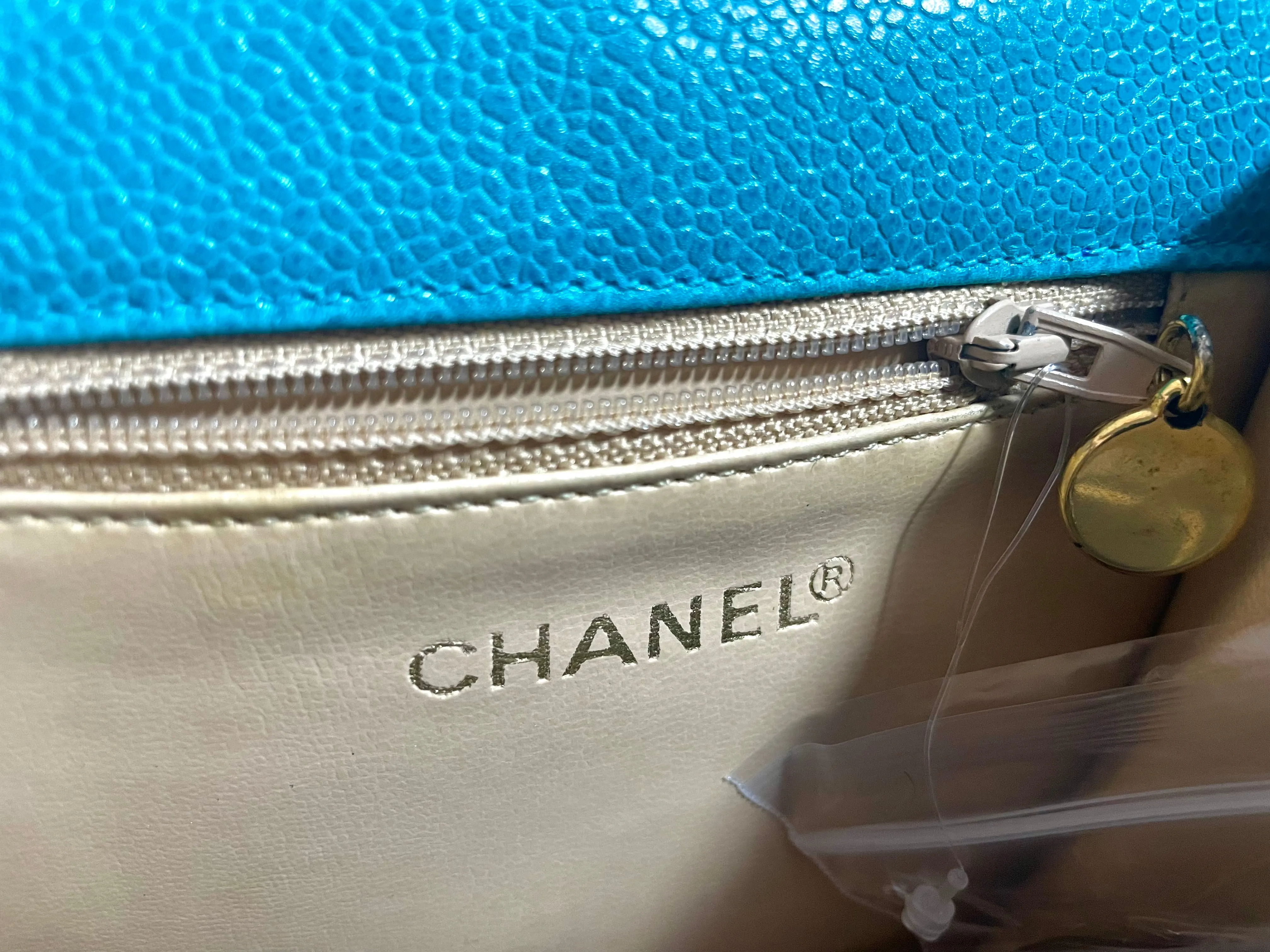 Vintage CHANEL turquoise blue caviar v stitch, chevron, waist bag, hip bag, fanny pack with matching belt with golden cc mark closure. 070225ac3