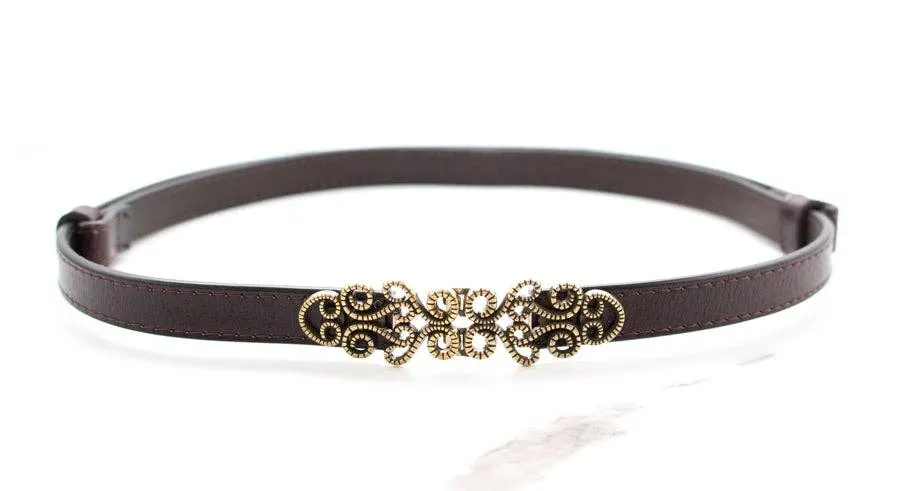 Vintage Leather Skinny Belt: Black