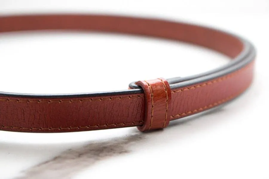 Vintage Leather Skinny Belt: Coffee