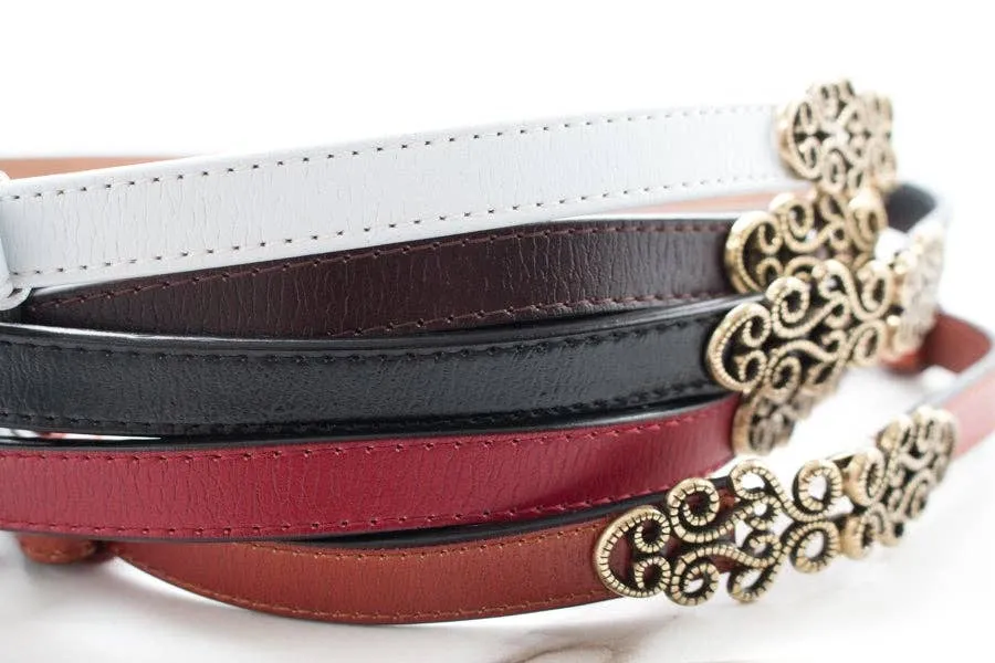Vintage Leather Skinny Belt: Coffee