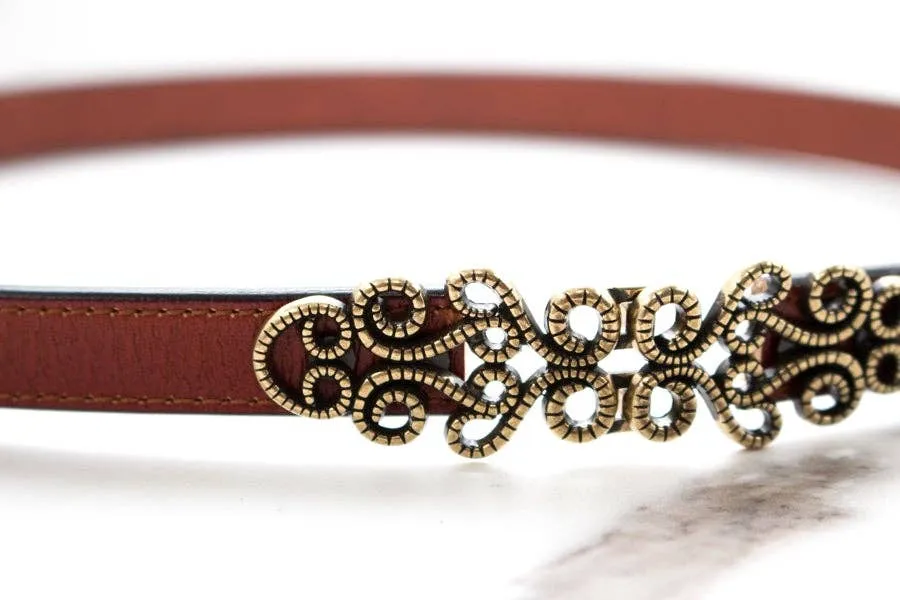 Vintage Leather Skinny Belt: Coffee