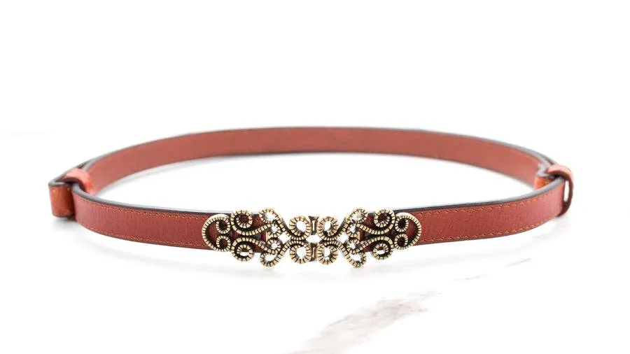 Vintage Leather Skinny Belt: Coffee