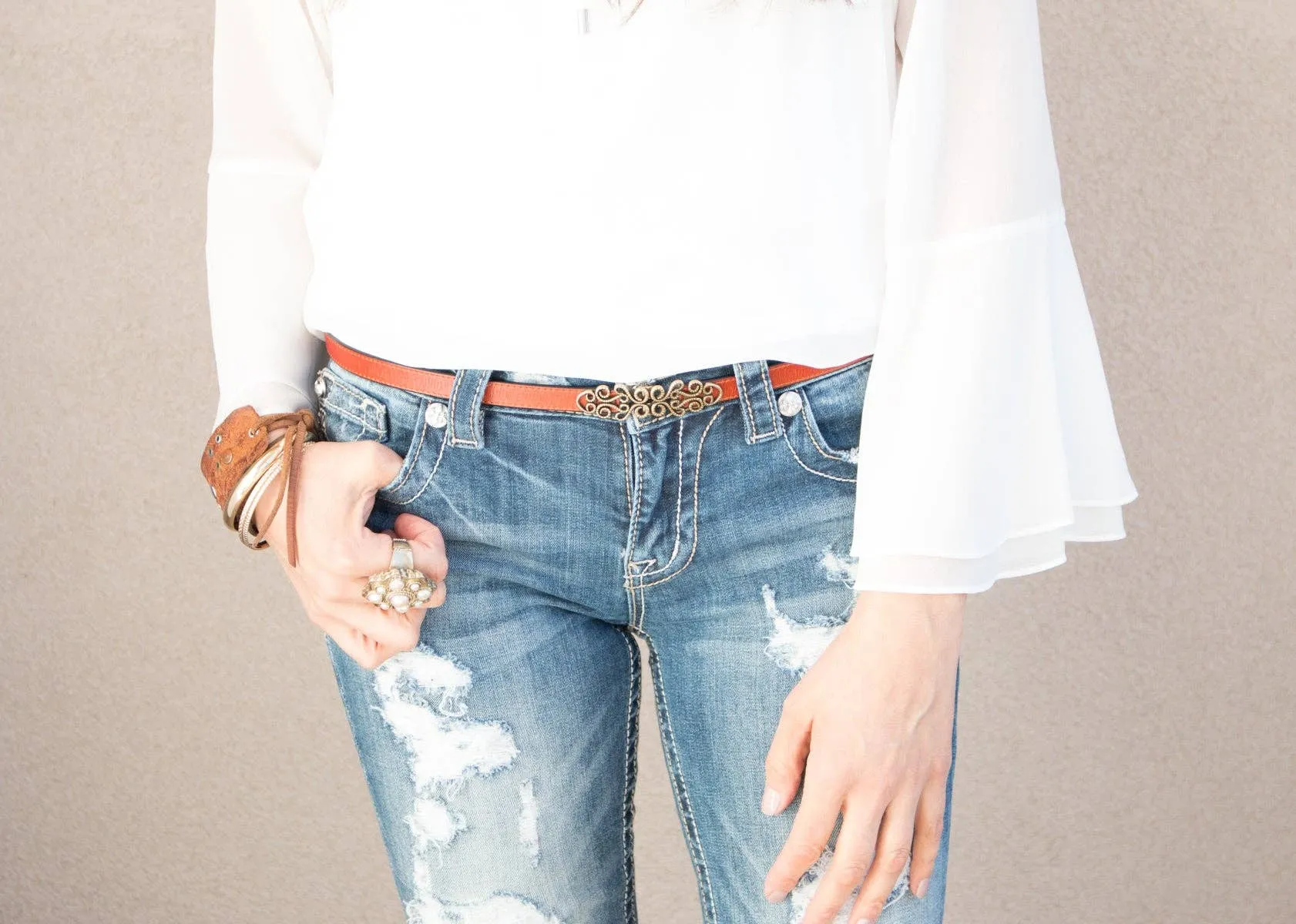 Vintage Leather Skinny Belt: Coffee