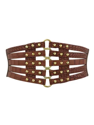 Vintage Retro Fashion Faux Leather Steampunk Rivet Elastic Waist Cinch Belt