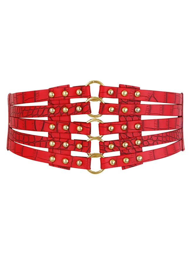 Vintage Retro Fashion Faux Leather Steampunk Rivet Elastic Waist Cinch Belt