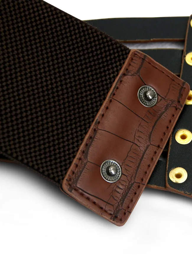 Vintage Retro Fashion Faux Leather Steampunk Rivet Elastic Waist Cinch Belt