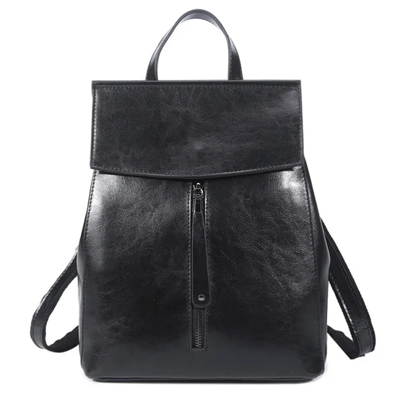 Vintage Zipper Solid Burnished Cow Split Backpack