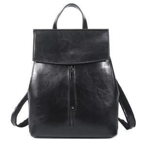 Vintage Zipper Solid Burnished Cow Split Backpack