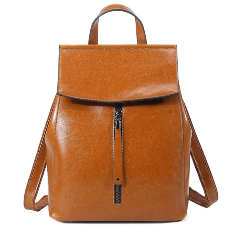 Vintage Zipper Solid Burnished Cow Split Backpack