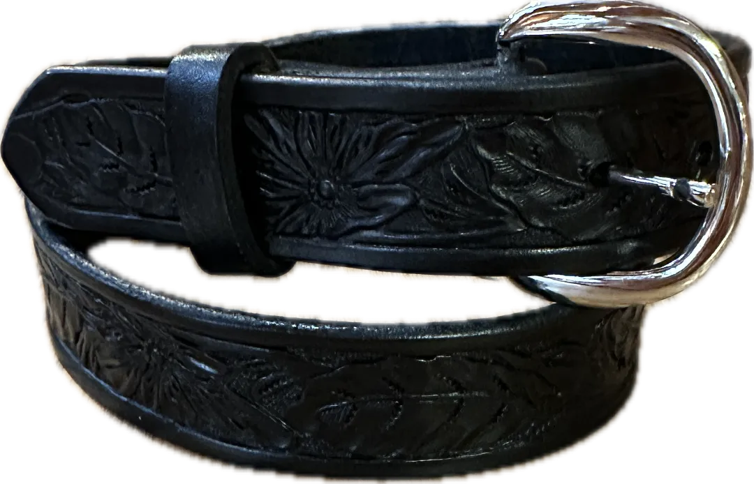 Visalia Children's Black Wild Rose Patterned Belt 1 1/4"